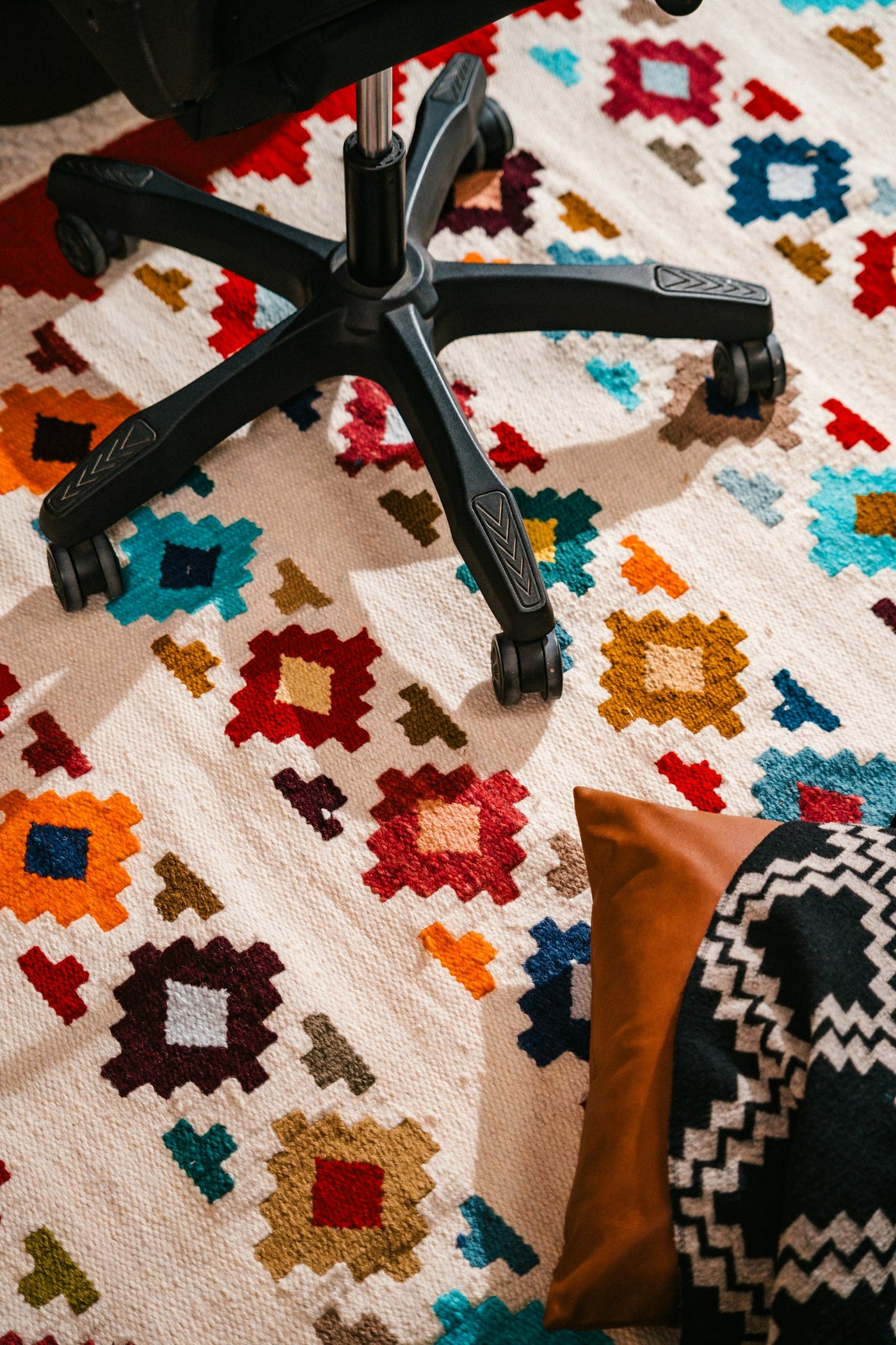A comfortable office chair with a soft seat cushion