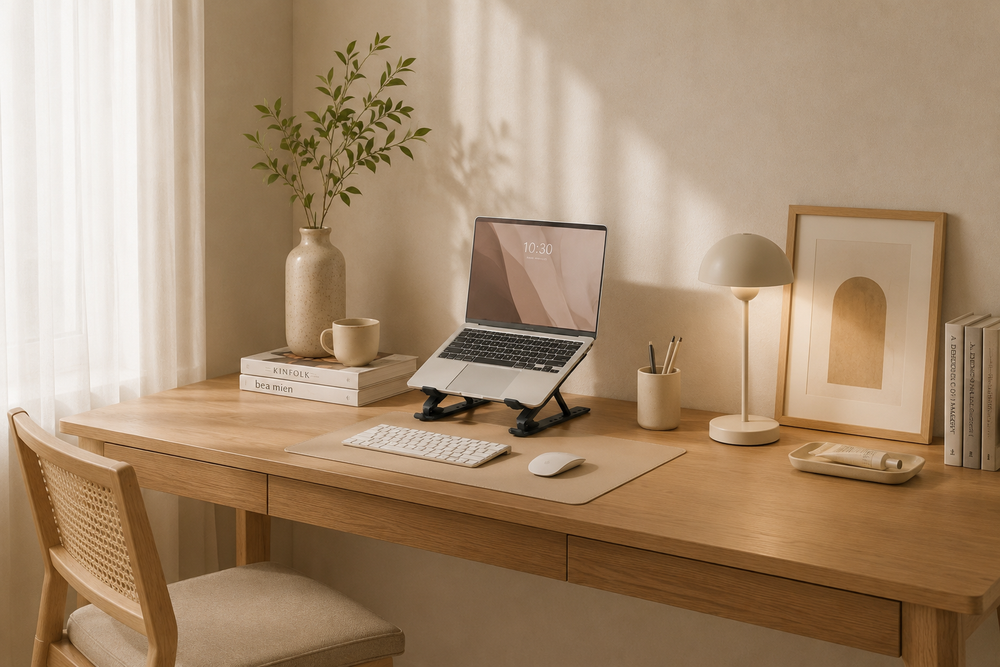 Wide workspace, plants